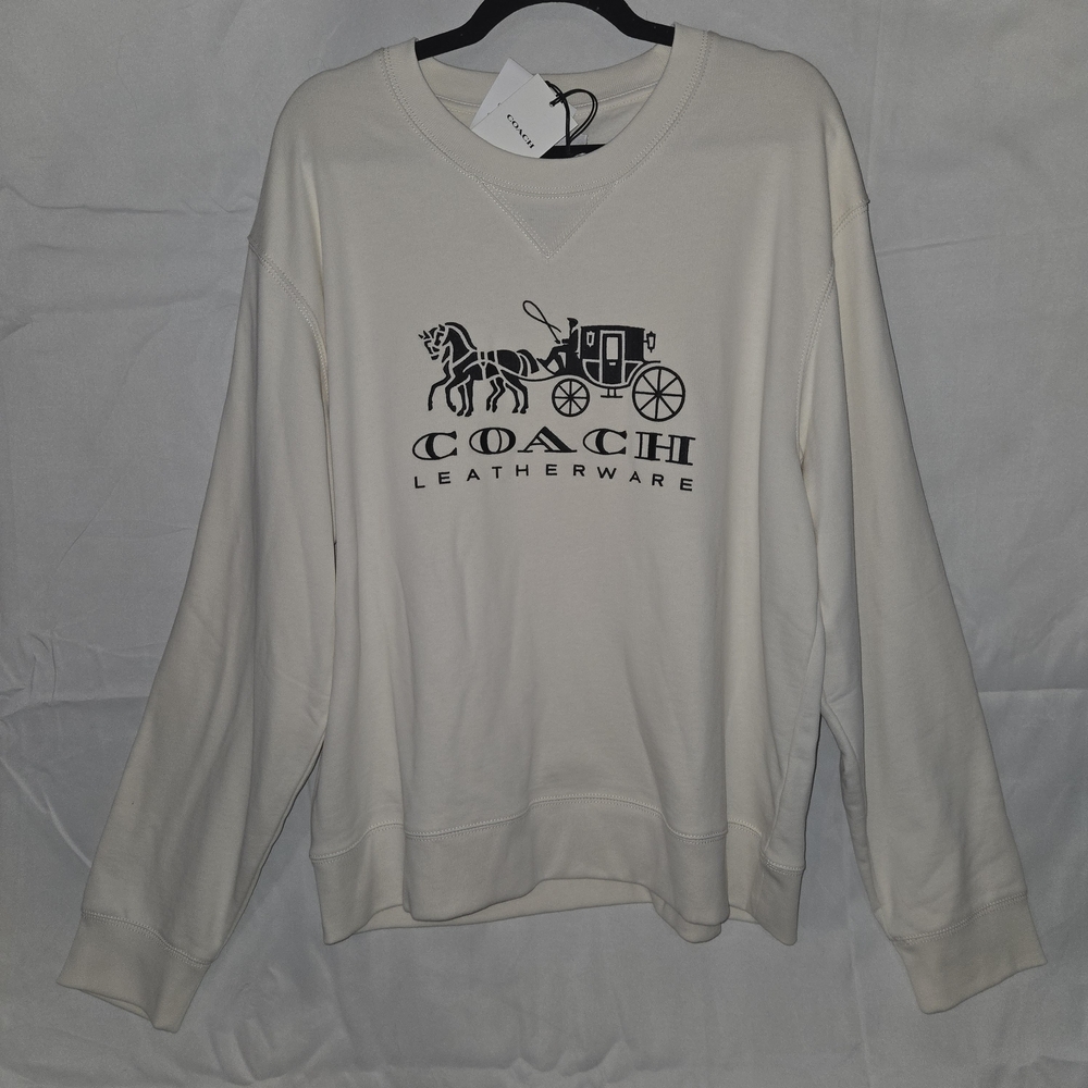 NWT XL Coach Horse & Carriage Logo Sweatshirt Cream White Pullover Hard To Find